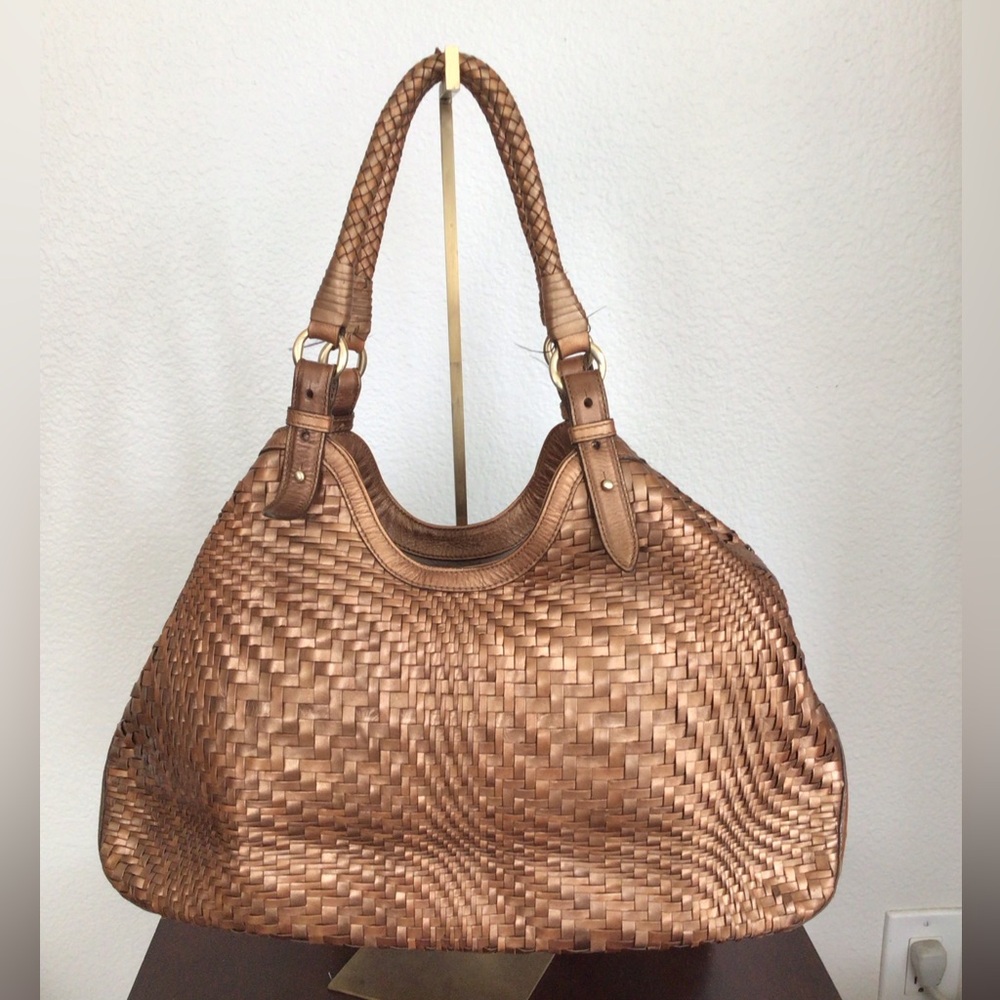 ❌SOLD❌ Cole Haan Genevieve Bronze Leather Woven Hobo Shoulder Bag - Picture 2 of 11